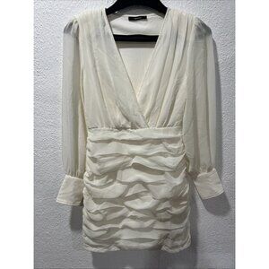 Forever 21 Ivory Long Sleeves  Bodycon Lined Semi Sheer Dress pleated